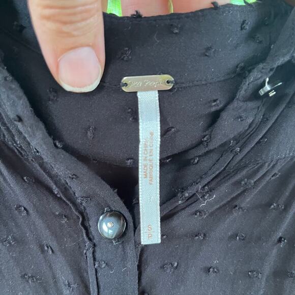 Free People Clip Dot Dobby Sparrow Button Down Top Black Size S - Picture 5 of 6